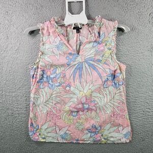 Talbots Women's Pink Floral Parrot Tropical Sleeveless V Neck Blouse Top XS‎